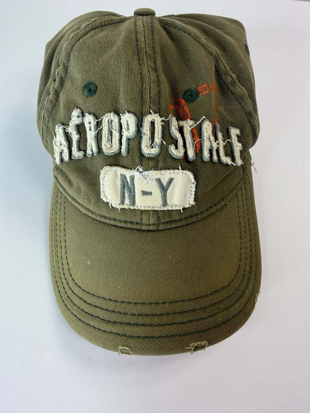 Aeropostale N-Y Distressed Olive Green Flex Baseball Cap Hat L/XL